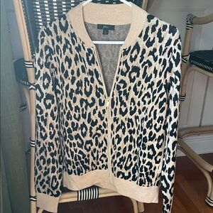J. Crew Animal Print Cardigan in Cream and Black (bomber style) brand new